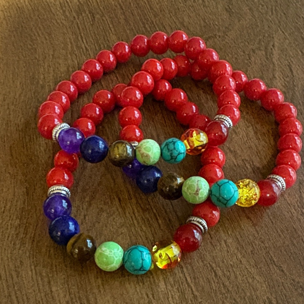 3 Chakra Colorful Glass Beaded Stretch Bracelet Set